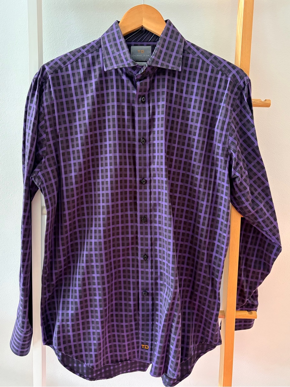 Men’s Thomas Dean Purple Plaid Dress Shirt